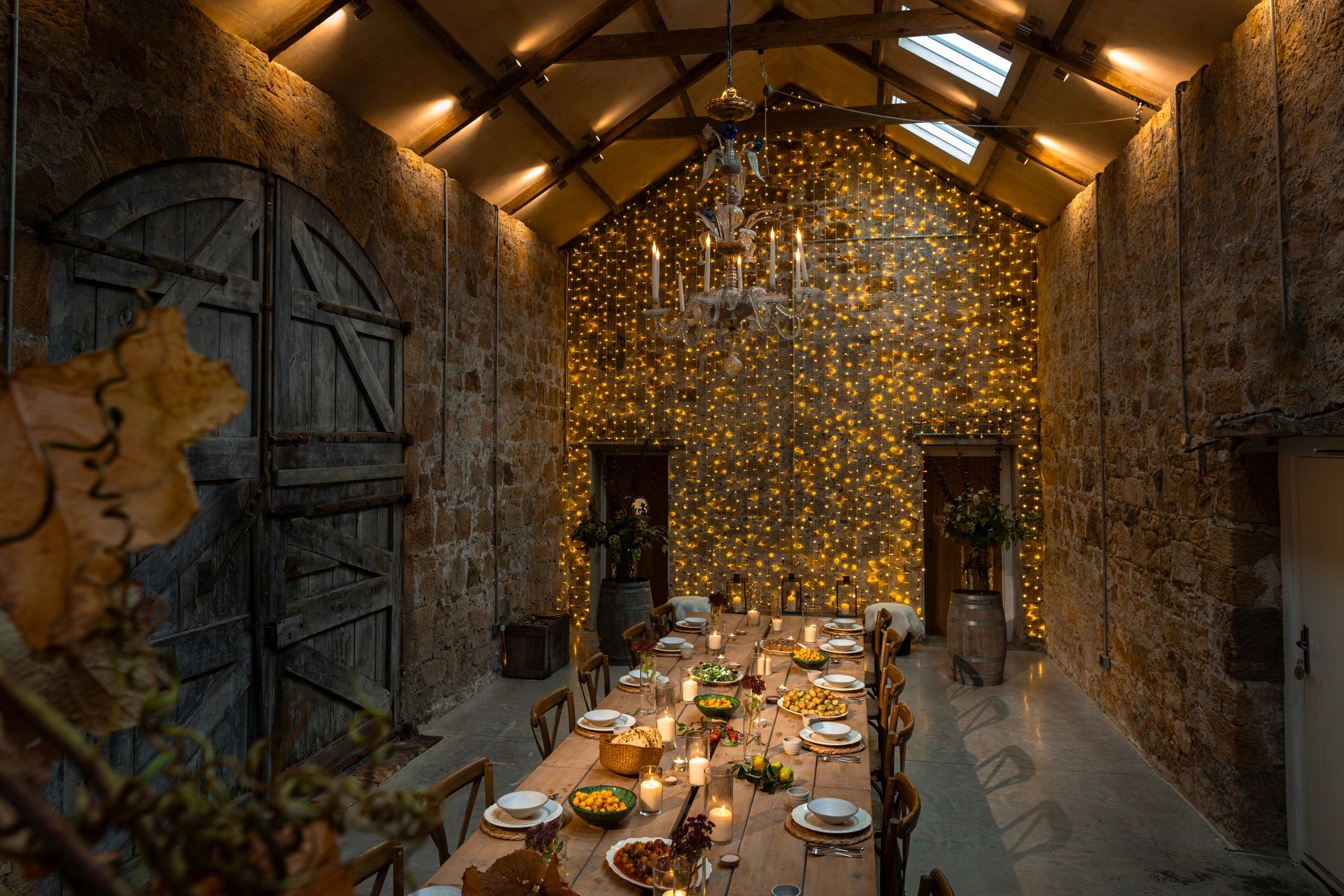 Shared dining table with abundant dishes