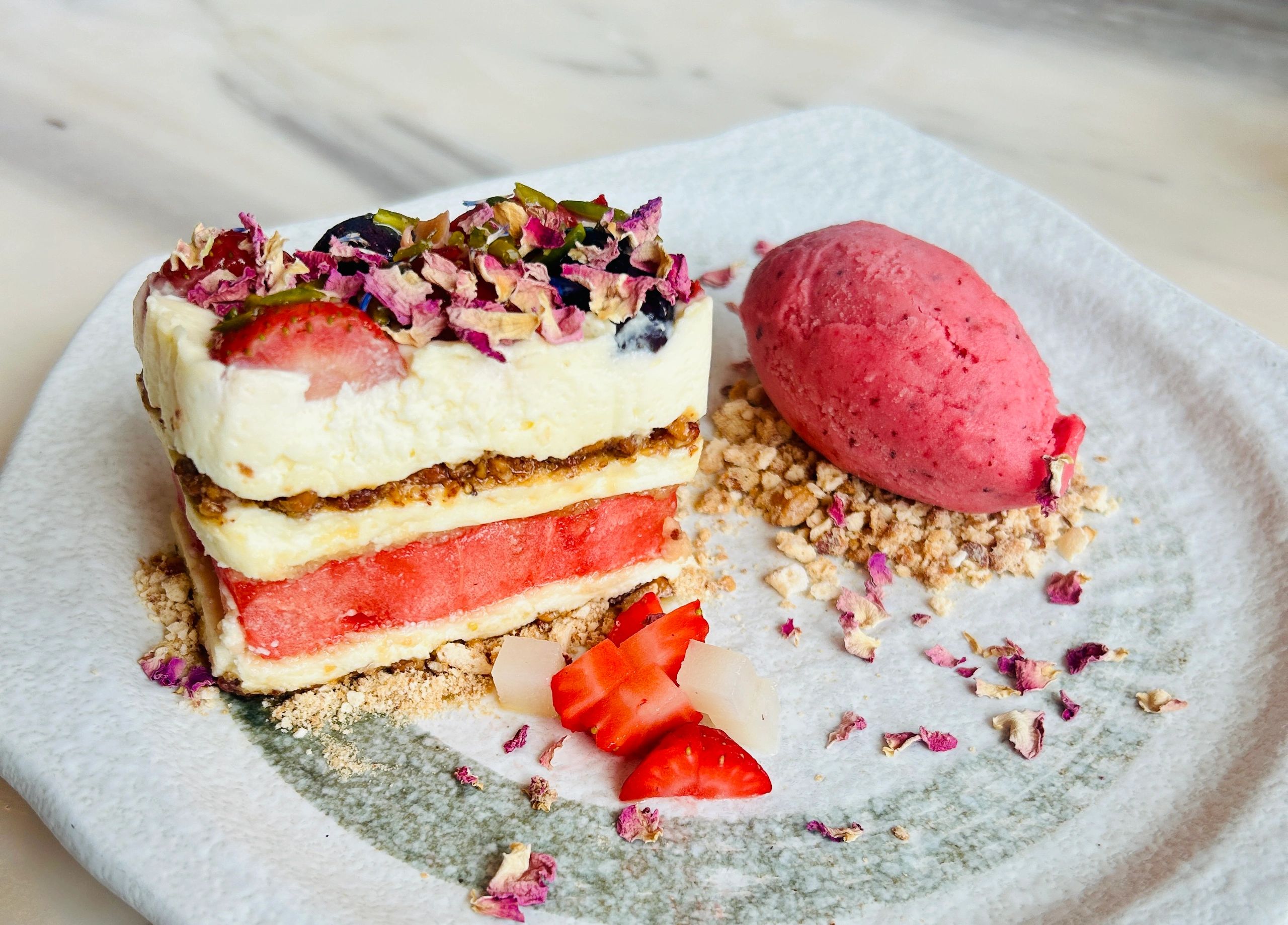 Beautifully plated dessert at Bella munela